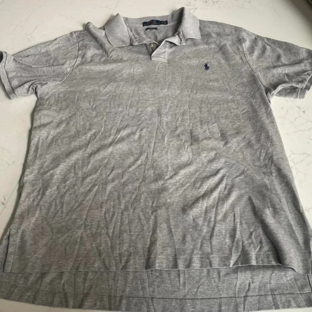Polo Ralph Lauren Men's XL Gray Custom Fit Short‎ Sleeve Polo Shirt Blue Pony